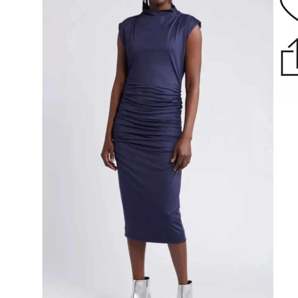 Open Edit RUCHED BODY-CON MIDI DRESS IN NAVY XL
